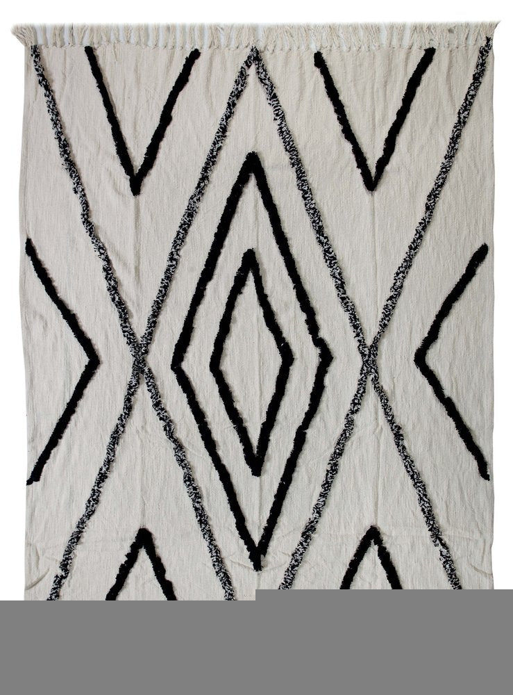 60" X 50" Cream Woven Cotton Geometric Throw Blanket with Fringe