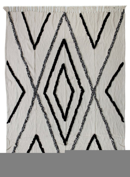 60" X 50" Cream Woven Cotton Geometric Throw Blanket with Fringe