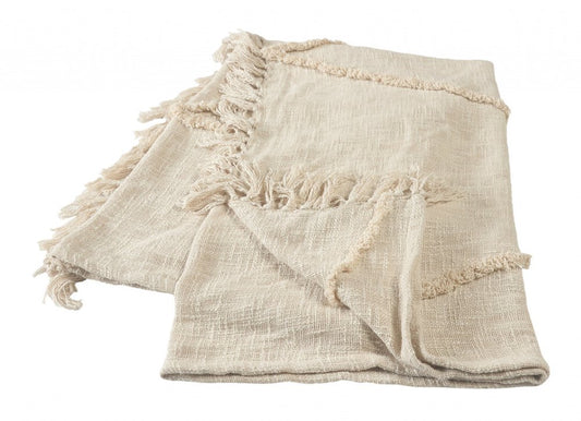 60" X 50" Blue Woven Cotton Throw Blanket with Fringe