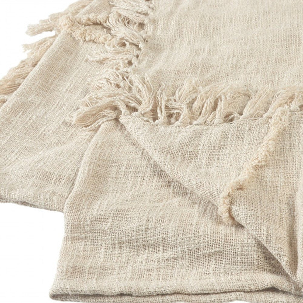 60" X 50" Orange Woven Cotton Throw Blanket with Fringe