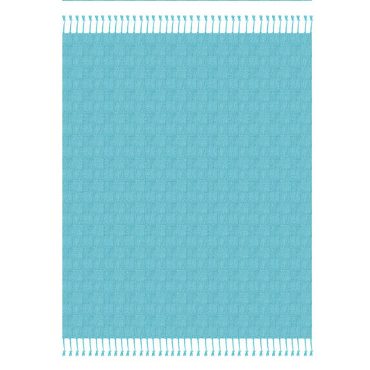 50" X 60" Blue Woven Cotton Throw Blanket with Fringe