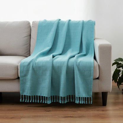 50" x 60" Black Woven Cotton Throw Blanket with Fringe