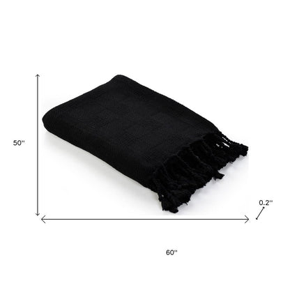 50" x 60" Black Woven Cotton Throw Blanket with Fringe