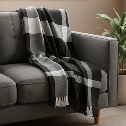 50" X 60" Purple Woven Cotton Checkered Throw Blanket with Fringe