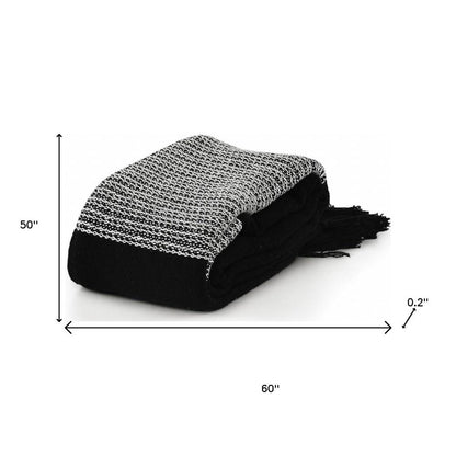 Black and White Woven Cotton Checkered Throw Blanket