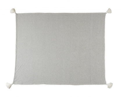 50" X 60" Brown and White Woven Cotton Striped Throw Blanket with Tassels