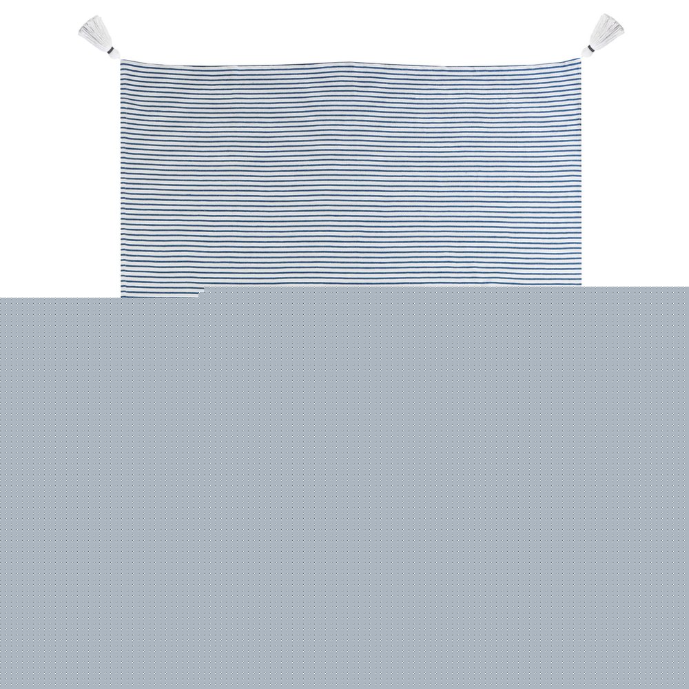 50" X 60" Blue and White Woven Cotton Striped Throw Blanket with Tassels
