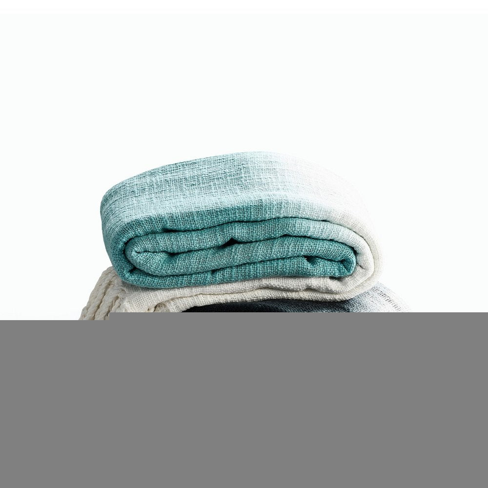 50" X 60" Blue and White Woven Cotton Ombre Throw Blanket with Fringe