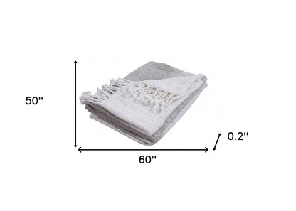 50" X 60" Gray and White Woven Cotton Ombre Throw Blanket with Fringe