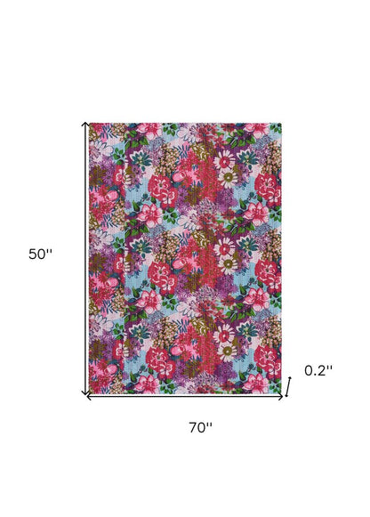 70" X 50" Purple Floral Cotton Quilted Kantha Throw Blanket with Embroidery