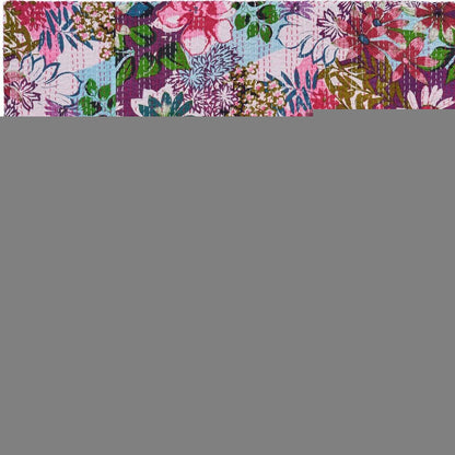 70" X 50" Purple Floral Cotton Quilted Kantha Throw Blanket with Embroidery