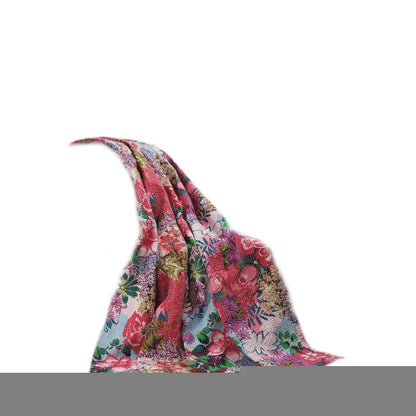 70" X 50" Purple Floral Cotton Quilted Kantha Throw Blanket with Embroidery