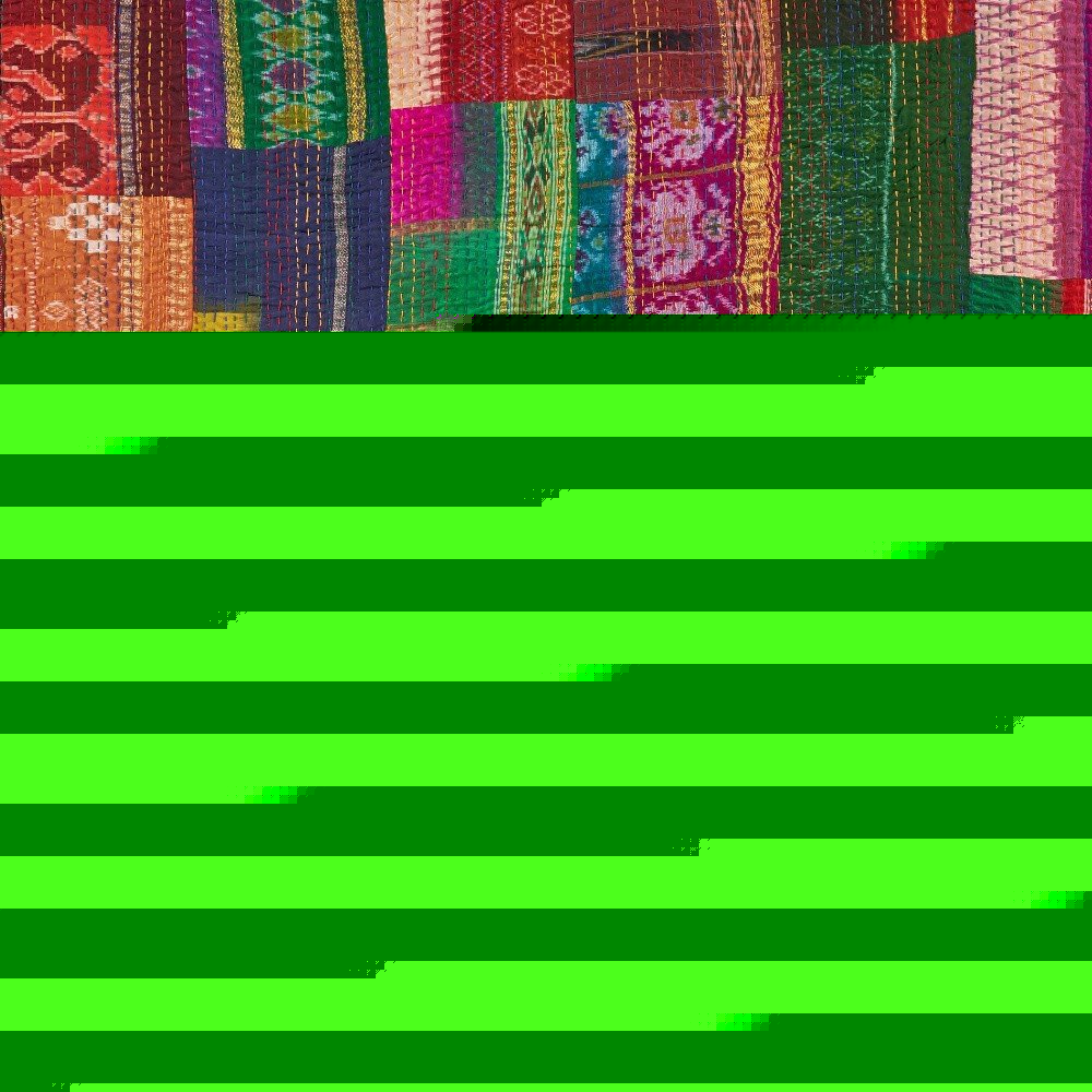 70" X 50" Blue and Green Kantha Silk Patchwork Throw Blanket with Embroidery