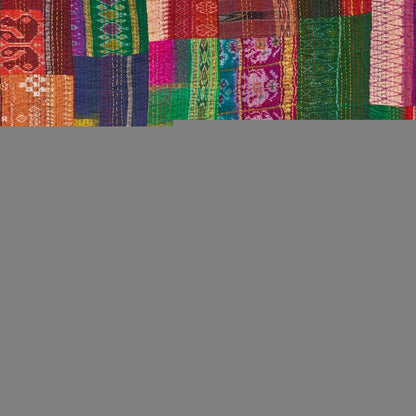 70" X 50" Blue and Green Kantha Silk Patchwork Throw Blanket with Embroidery