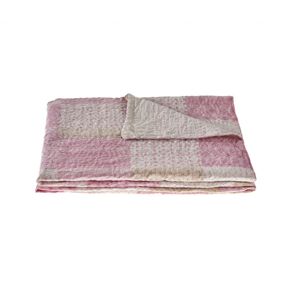 70" X 50" Blue Kantha Silk Patchwork Throw Blanket with Embroidery