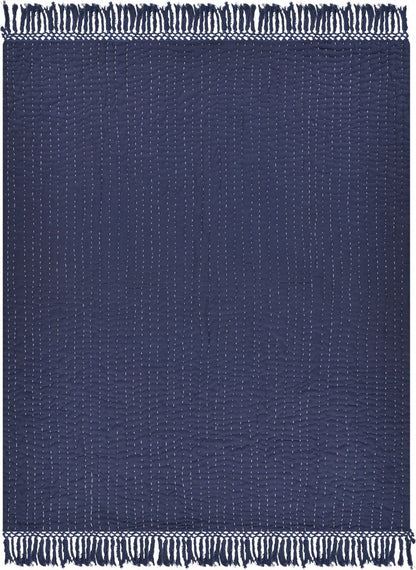 60" X 50" Blue Kantha Cotton Throw Blanket with Embroidery