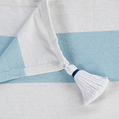 50" X 60" Blue and White Woven Cotton Striped Throw Blanket with Tassels