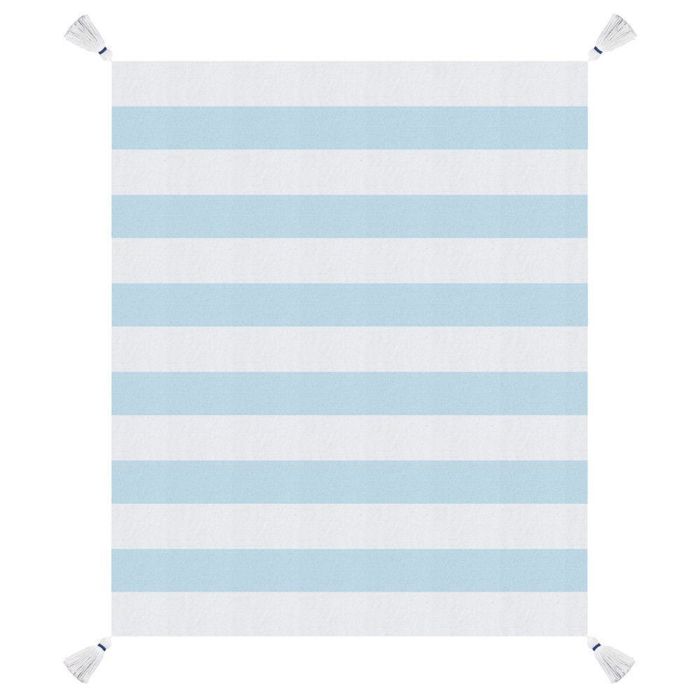 50" X 60" Blue and White Woven Cotton Striped Throw Blanket with Tassels