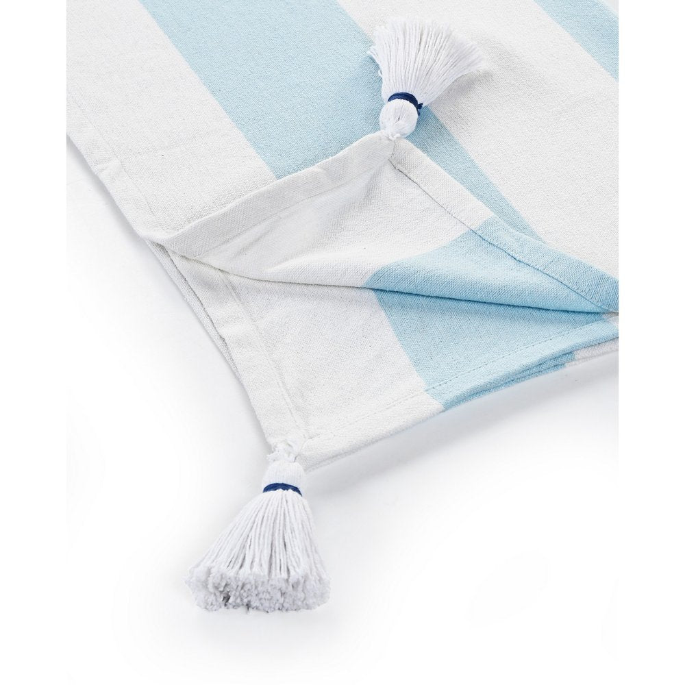 50" X 60" Blue and White Woven Cotton Striped Throw Blanket with Tassels