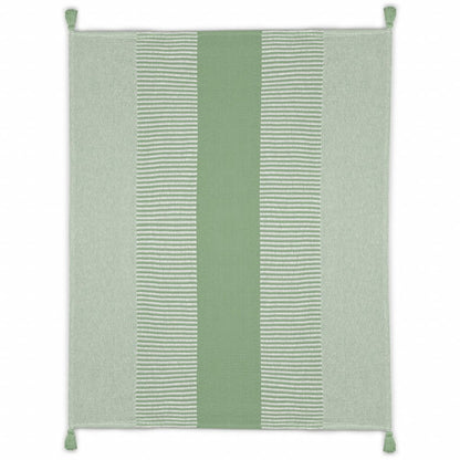 60" X 50" Green Woven Cotton Striped Throw Blanket with Tassels