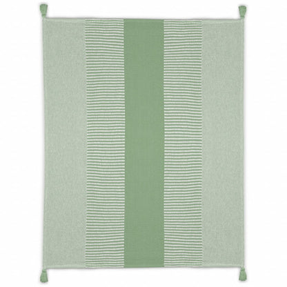 60" X 50" Green Woven Cotton Striped Throw Blanket with Tassels