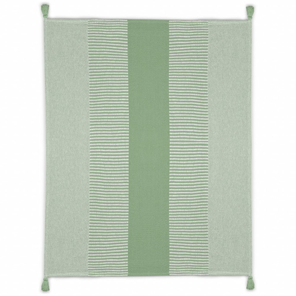 50" X 60" Blue Woven Cotton Striped Throw Blanket with Tassels
