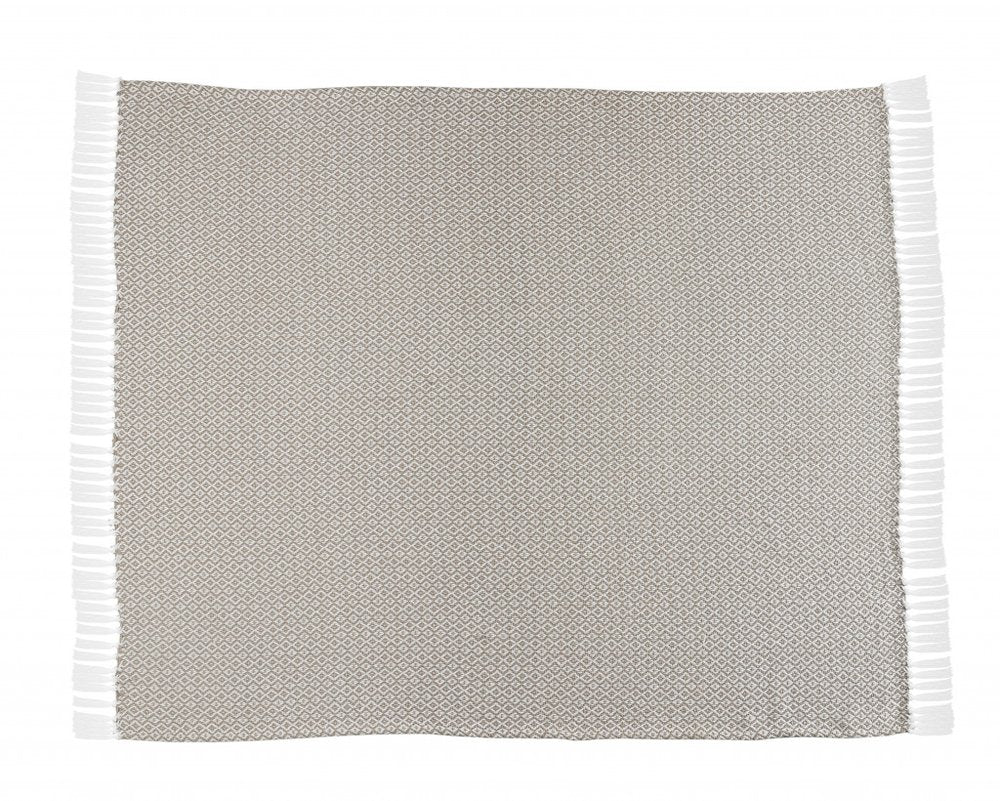 50" X 60" Tan Woven Cotton Geometric Throw Blanket with Fringe