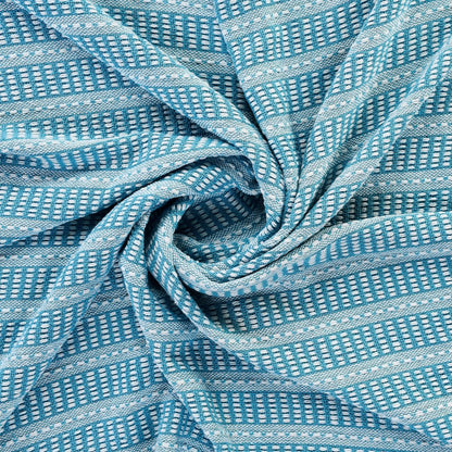 Blue and White Woven Cotton Striped Throw Blanket