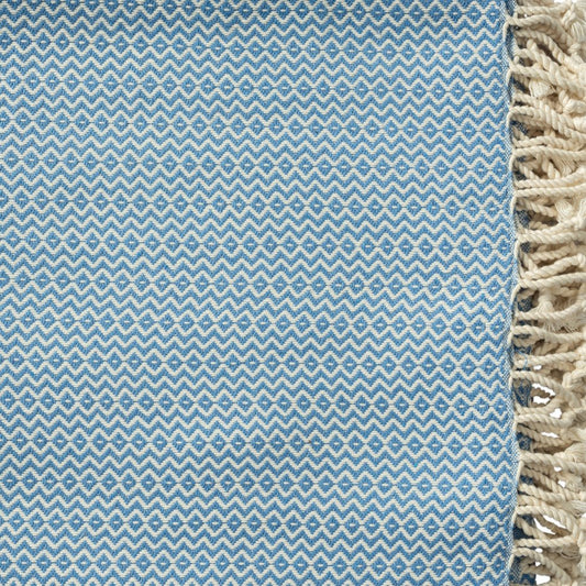 50" X 60" Blue and White Woven Cotton Geometric Throw Blanket with Fringe