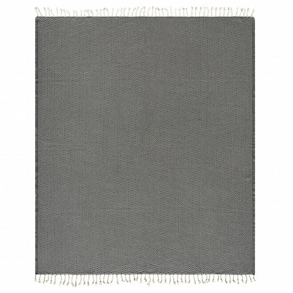 50" X 60" Gray Woven Cotton Geometric Throw Blanket with Fringe