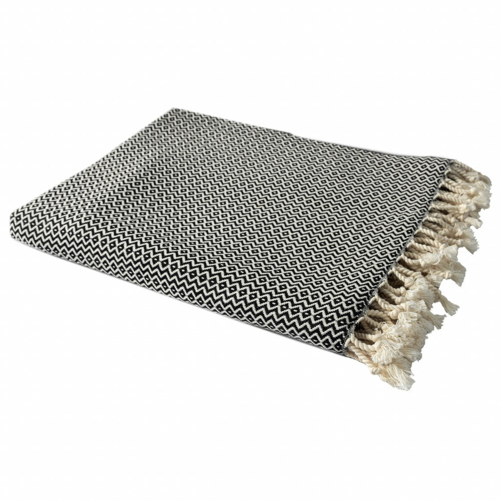 50" X 60" Gray Woven Cotton Geometric Throw Blanket with Fringe