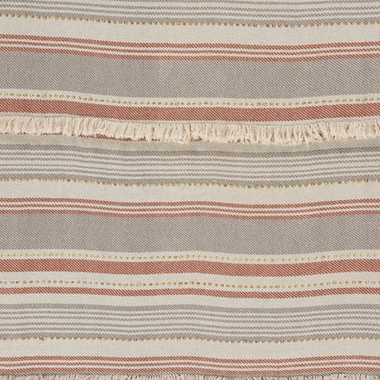 60" X 50" Beige Woven Cotton Striped Throw Blanket with Fringe