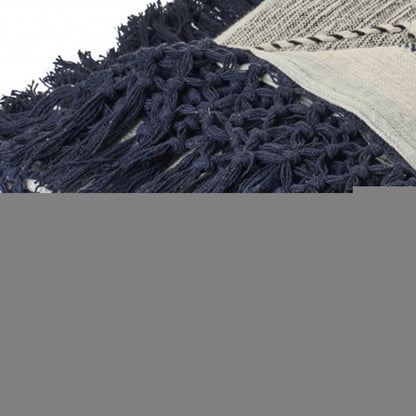 60" X 50" Black and Blue Woven Cotton Striped Throw Blanket with Tassels