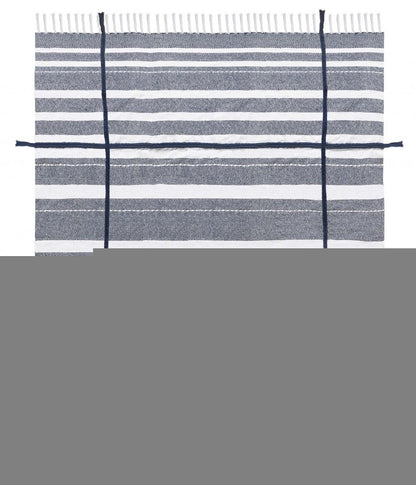 50" X 60" Blue and White Kantha Cotton Striped Throw Blanket with Embroidery