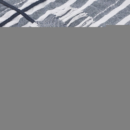 50" X 60" Blue and White Kantha Cotton Striped Throw Blanket with Embroidery