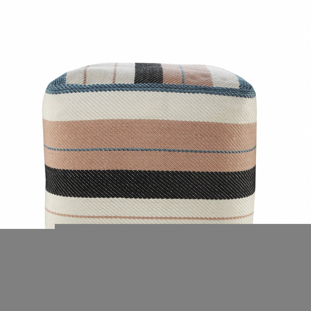 20" White Polyester Striped Indoor Outdoor Pouf Ottoman