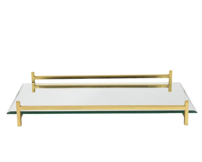16" Mirror and Gold Rectangular Glass Vanity Tray