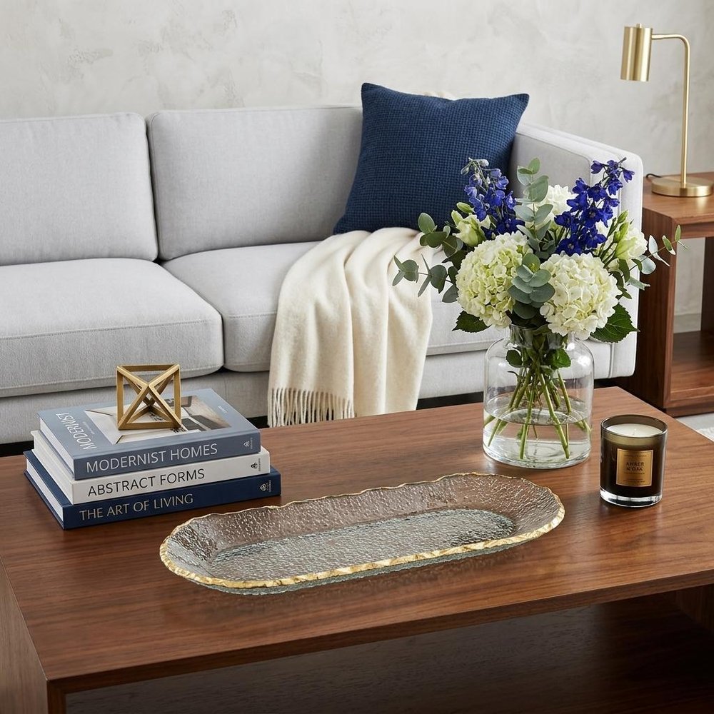 18" Clear and Gold Oval Crystal Serving Tray