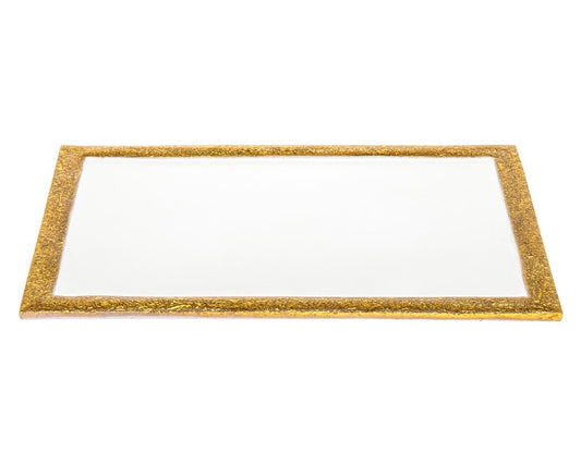 9" Gold and White Rectangular Metal Serving Tray