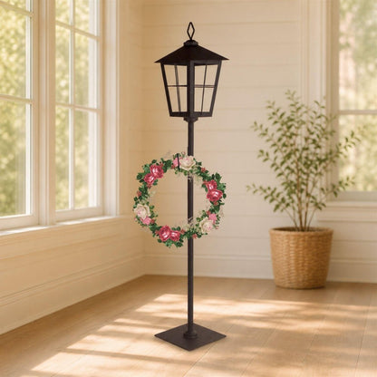43" Black Geometric Glass And Metal Floor Lantern Candle Holder