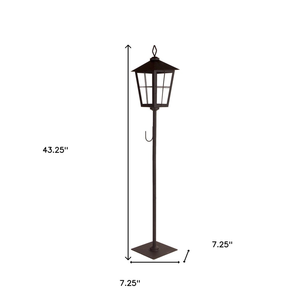 43" Black Geometric Glass And Metal Floor Lantern Candle Holder