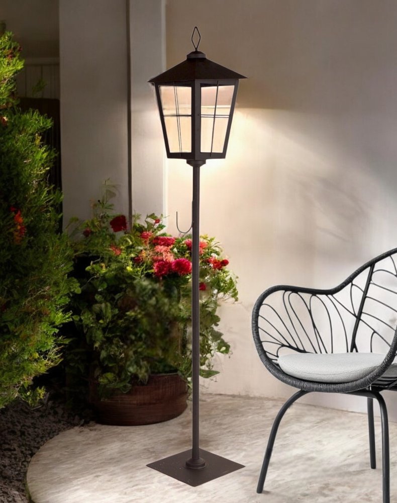 43" Black Geometric Glass And Metal Floor Lantern Candle Holder