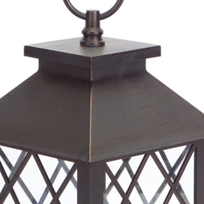 Set of Three Dark Brown Distressed Ornate Glass And Plastic Floor Lantern Candle Holders With Candle