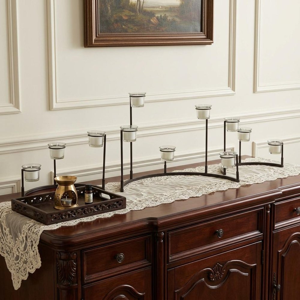 Set of Four Black Metal Centerpiece Votive Candle Holders