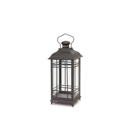 Set of Three Black Distressed Geometric Glass And Metal Floor Lantern Candle Holders