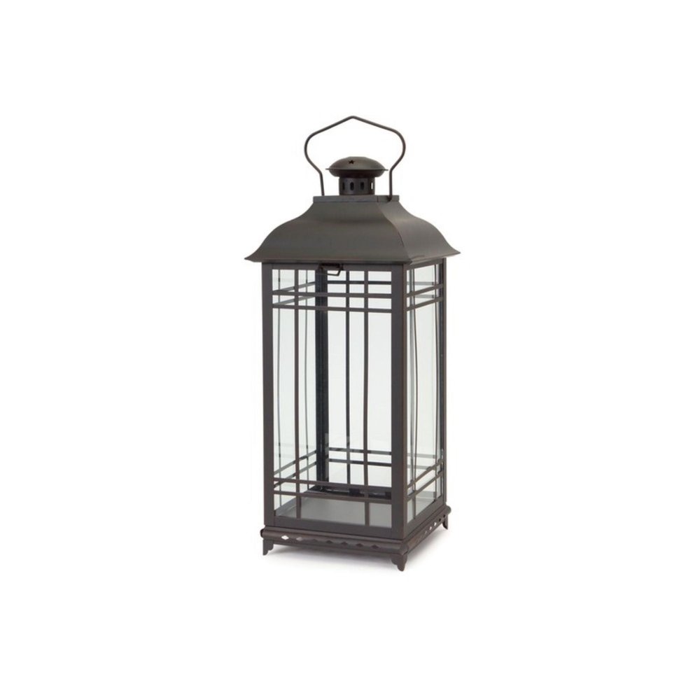 Set of Three Black Distressed Geometric Glass And Metal Floor Lantern Candle Holders