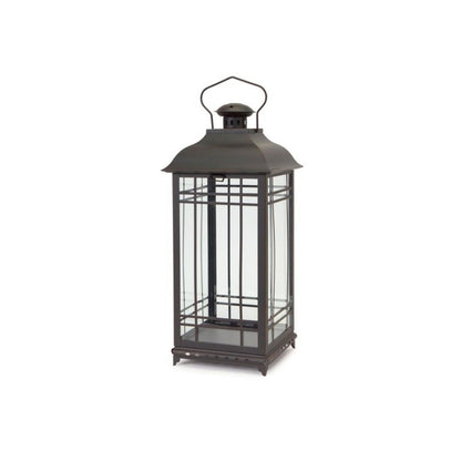 Set of Three Black Distressed Geometric Glass And Metal Floor Lantern Candle Holders
