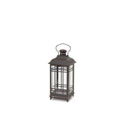 Set of Three Black Distressed Geometric Glass And Metal Floor Lantern Candle Holders