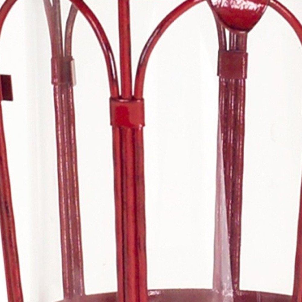 Set of Two Red Distressed Ornate Glass And Metal Tabletop Lantern Candle Holders