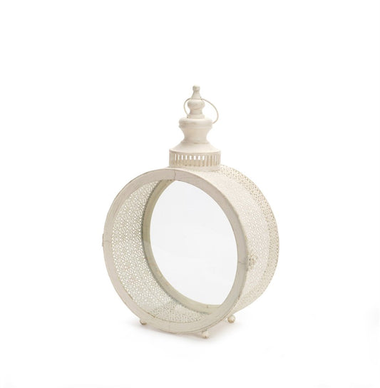 18" Ivory Ornate Metal Floor Lantern Candle Holder